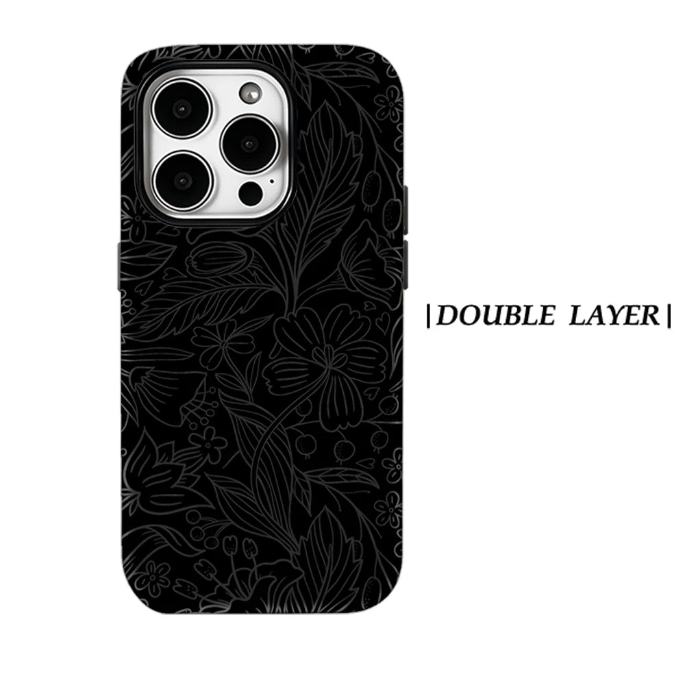 Black Floral Line Phone Case for Magnetic Phone Case for IPhone 17 16 15 14 13 Pro Max Plus Single Double-layer Tough Case