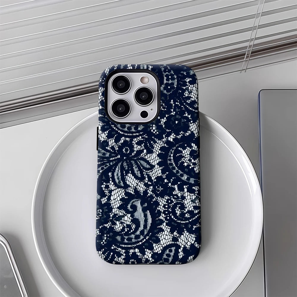 Black Lace Phone Case for Magnetic Phone Case for IPhone 17 16 15 14 13 Pro Max Plus Single Double-layer Tough Case