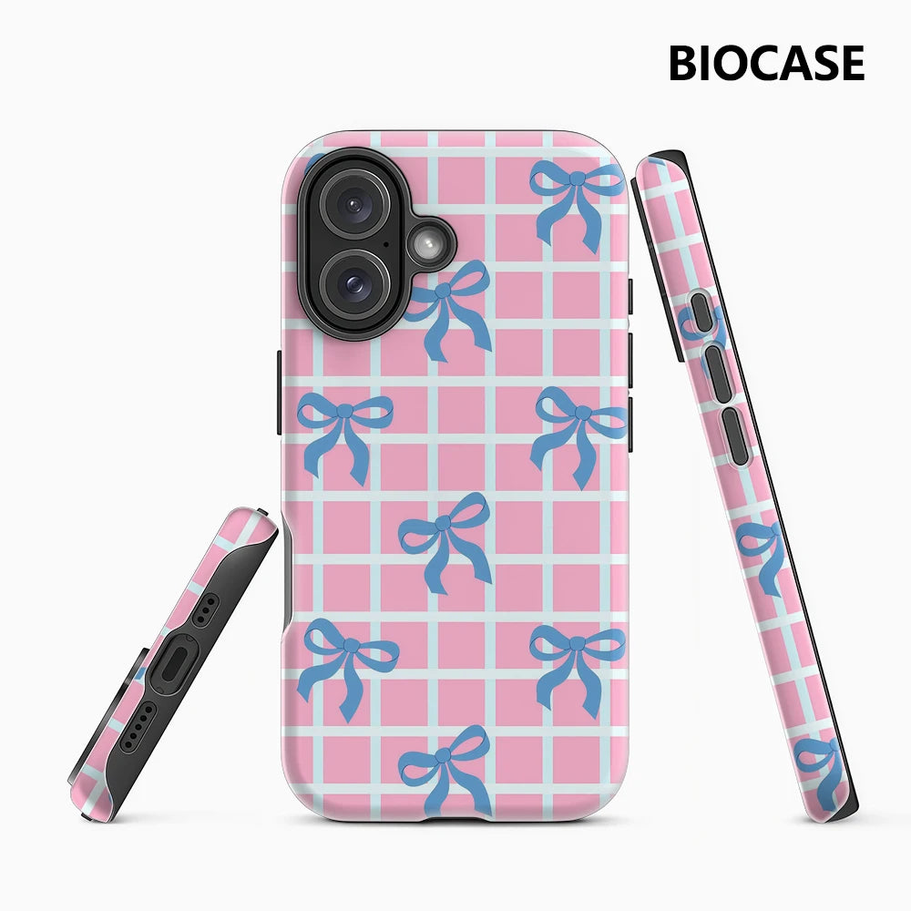 Pink Checkered Bow Phone Case for Magnetic Phone Case for IPhone 17 16 15 14 13 Pro Max Plus Single Double-layer Tough Case Main image