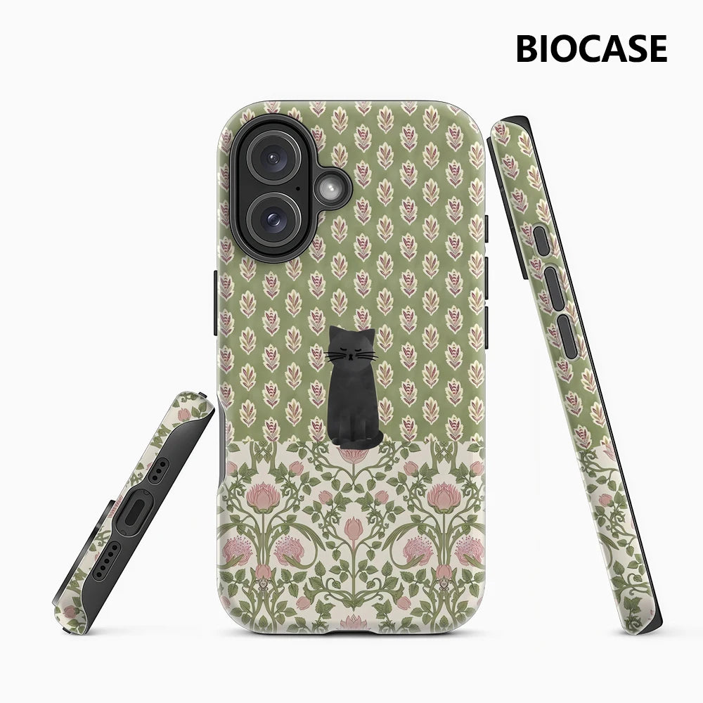 Black Cat on Floral Phone Case for Magnetic Phone Case for IPhone 17 16 15 14 13 Pro Max Plus Single Double-layer Tough Case Main image