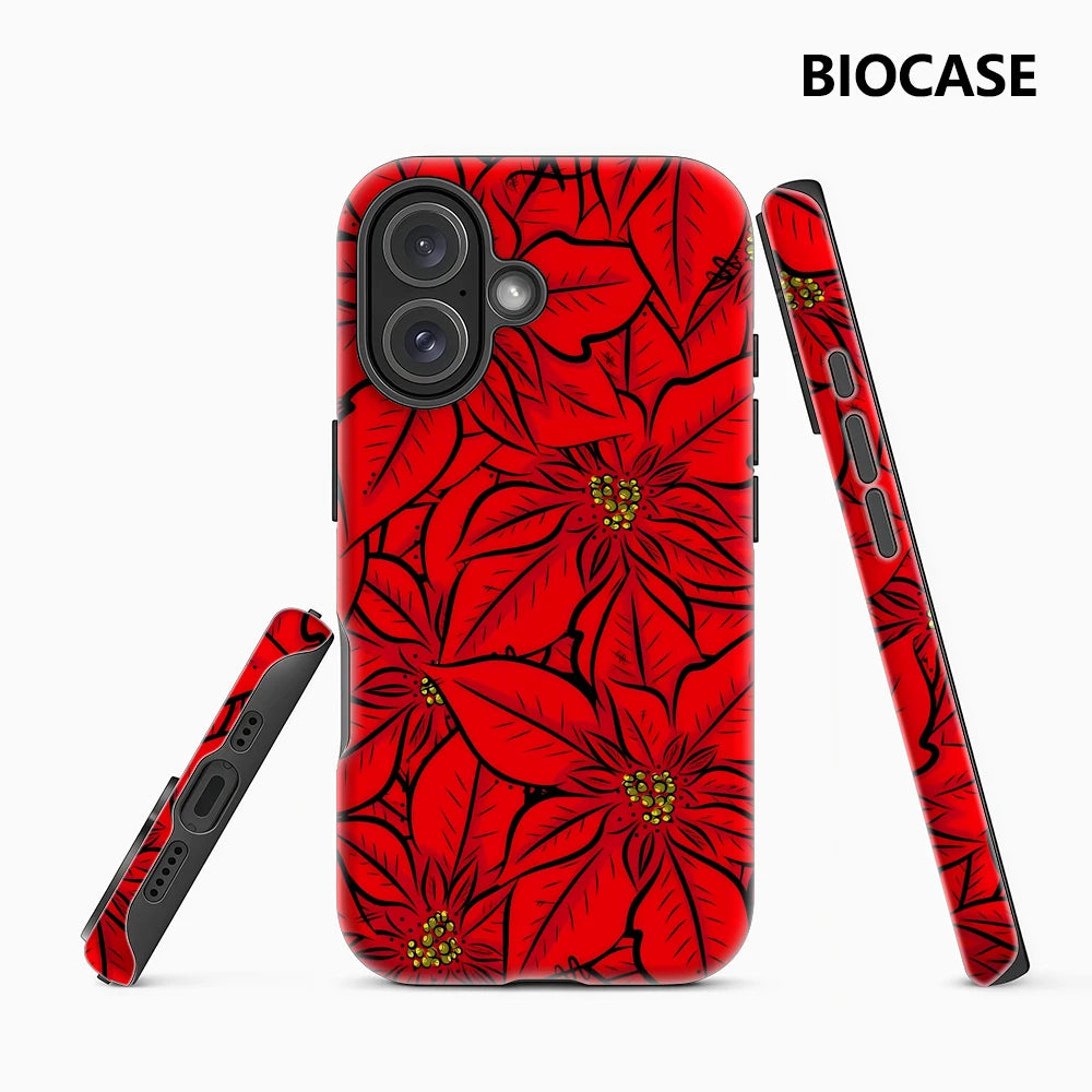 Poinsettia Red Phone Case for Magnetic Phone Case for IPhone 17 16 15 14 13 Pro Max Plus Single Double-layer Tough Case Main image