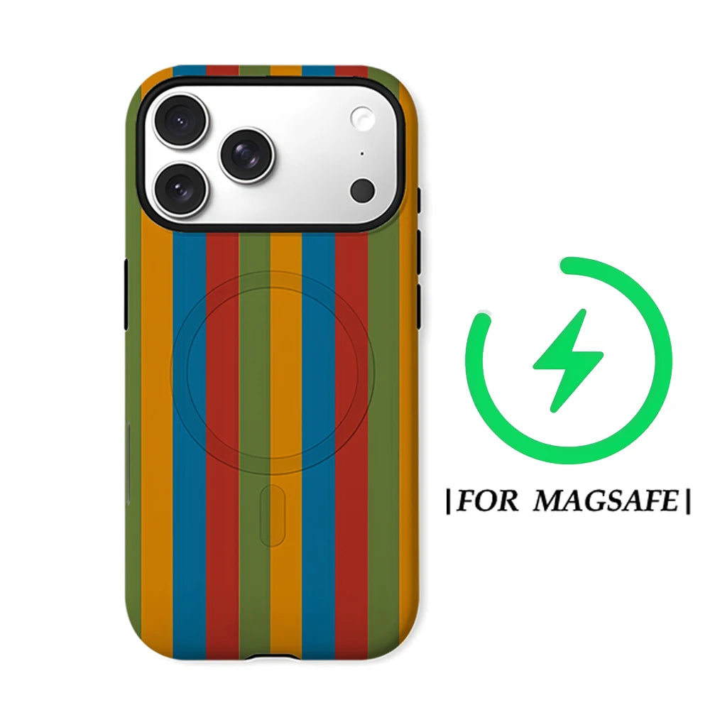 Rainbow Striped Pattern Retro Phone Case for Magnetic Phone Case for IPhone 17 16 15 14 13 Pro Max Plus Single Double-layer Case