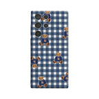 Plaid Teddy Charm Phone Case for Samsung Galaxy S25 Ultra S24 S23 Ultra Plus Glossy Double-layer Back Cover