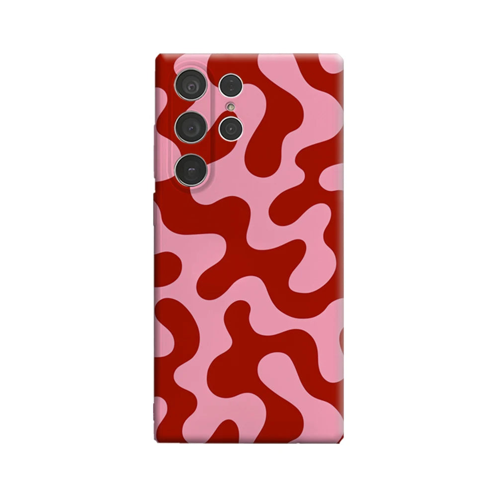 Artistic Red & Pink Fluid Pattern Phone Case for Samsung Galaxy S25 Ultra S24 S23 Ultra Plus Glossy Double-layer Back Cover