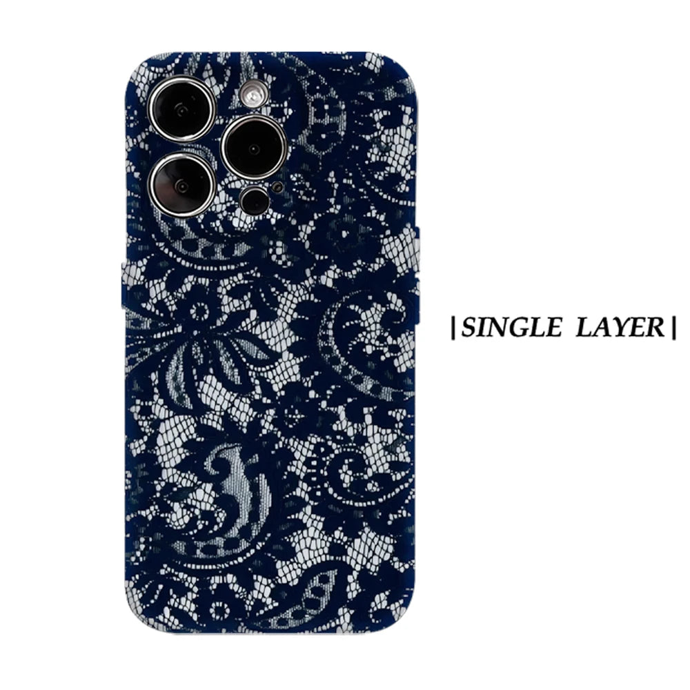 Black Lace Phone Case for Magnetic Phone Case for IPhone 17 16 15 14 13 Pro Max Plus Single Double-layer Tough Case