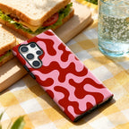 Artistic Red & Pink Fluid Pattern Phone Case for Samsung Galaxy S25 Ultra S24 S23 Ultra Plus Glossy Double-layer Back Cover