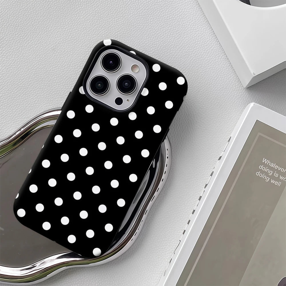 Black and White Polka Dots IPhone17 Must-Haves Phone Case for IPhone 17 16 15 14 13 12 Pro Max Plus Double-layer Back Cover