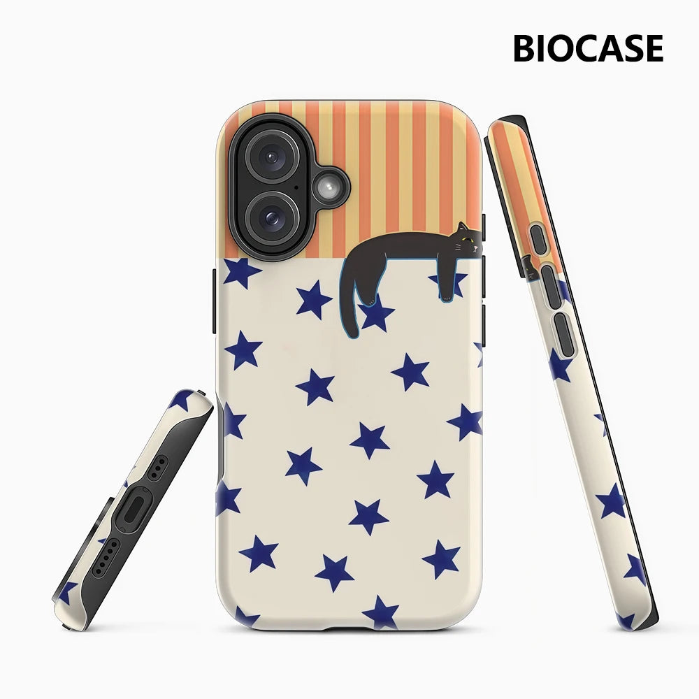 Black Cat with Stars Stripes IPhone17 Must-Haves Phone Case for IPhone 17 16 15 14 13 12 Pro Max Plus Double-layer Back Cover Main image