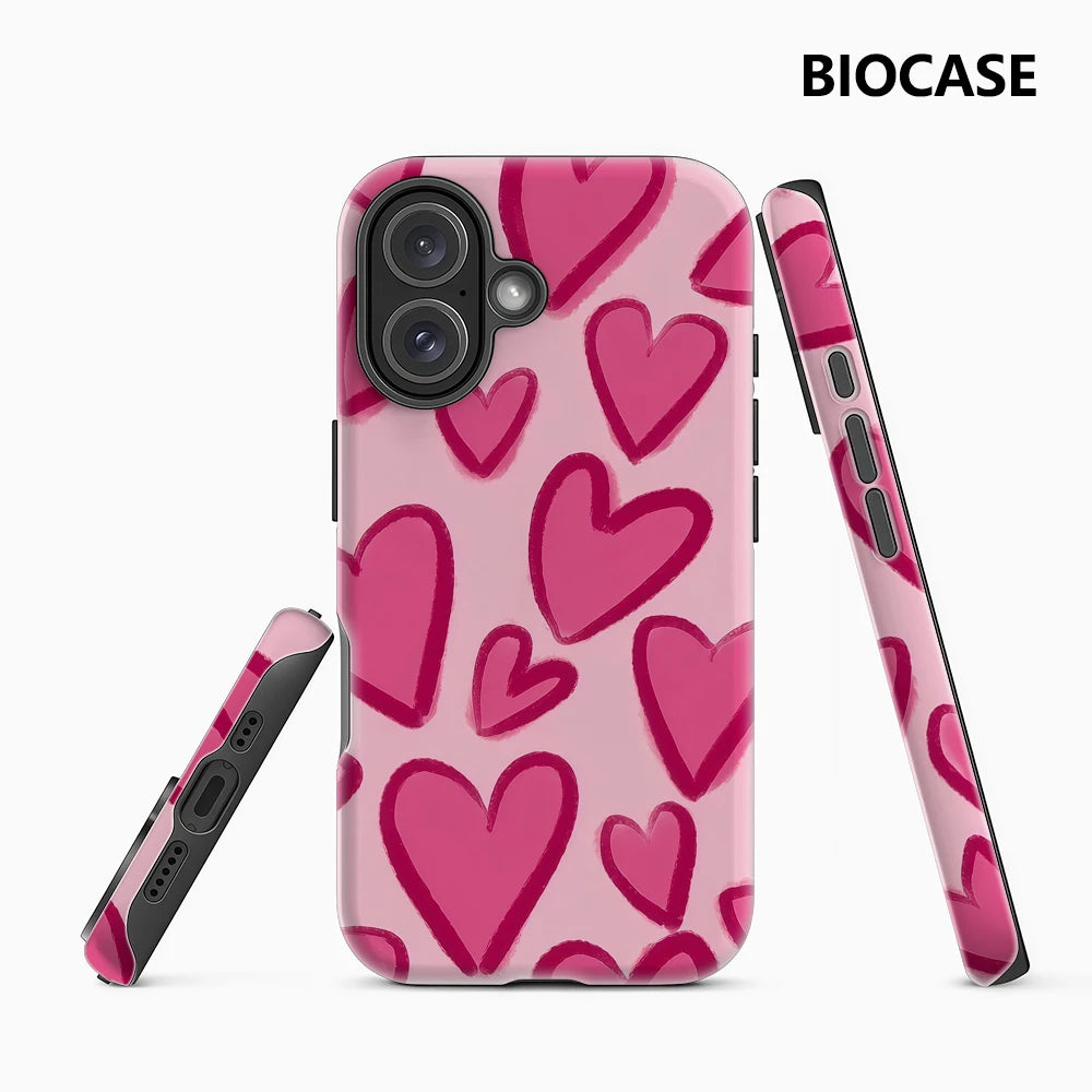 Pink Love Heart Phone Case for Magnetic Phone Case for IPhone 17 16 15 14 13 Pro Max Plus Single Double-layer Tough Case Main image