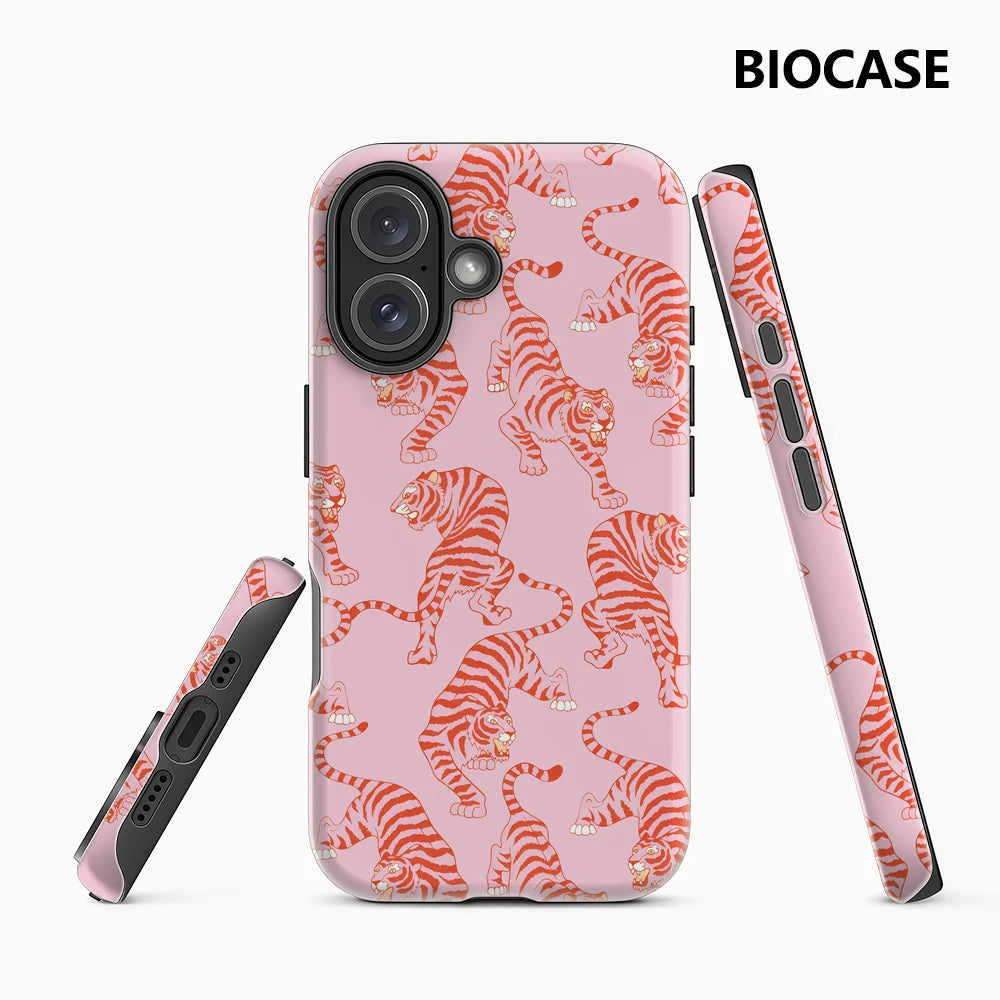 Pink Tigers Pattern Phone Case for Magnetic Phone Case for IPhone 17 16 15 14 13 Pro Max Plus Single Double-layer Tough Case Main image