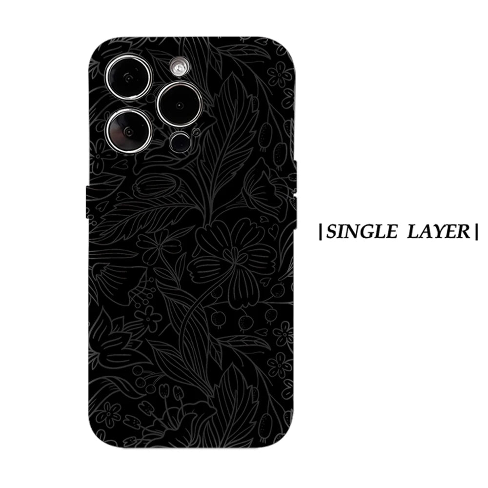 Black Floral Line Phone Case for Magnetic Phone Case for IPhone 17 16 15 14 13 Pro Max Plus Single Double-layer Tough Case