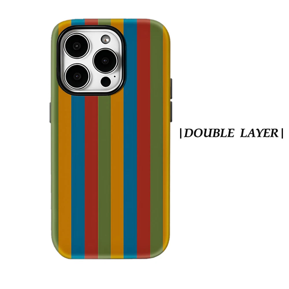 Rainbow Striped Pattern Retro Phone Case for Magnetic Phone Case for IPhone 17 16 15 14 13 Pro Max Plus Single Double-layer Case