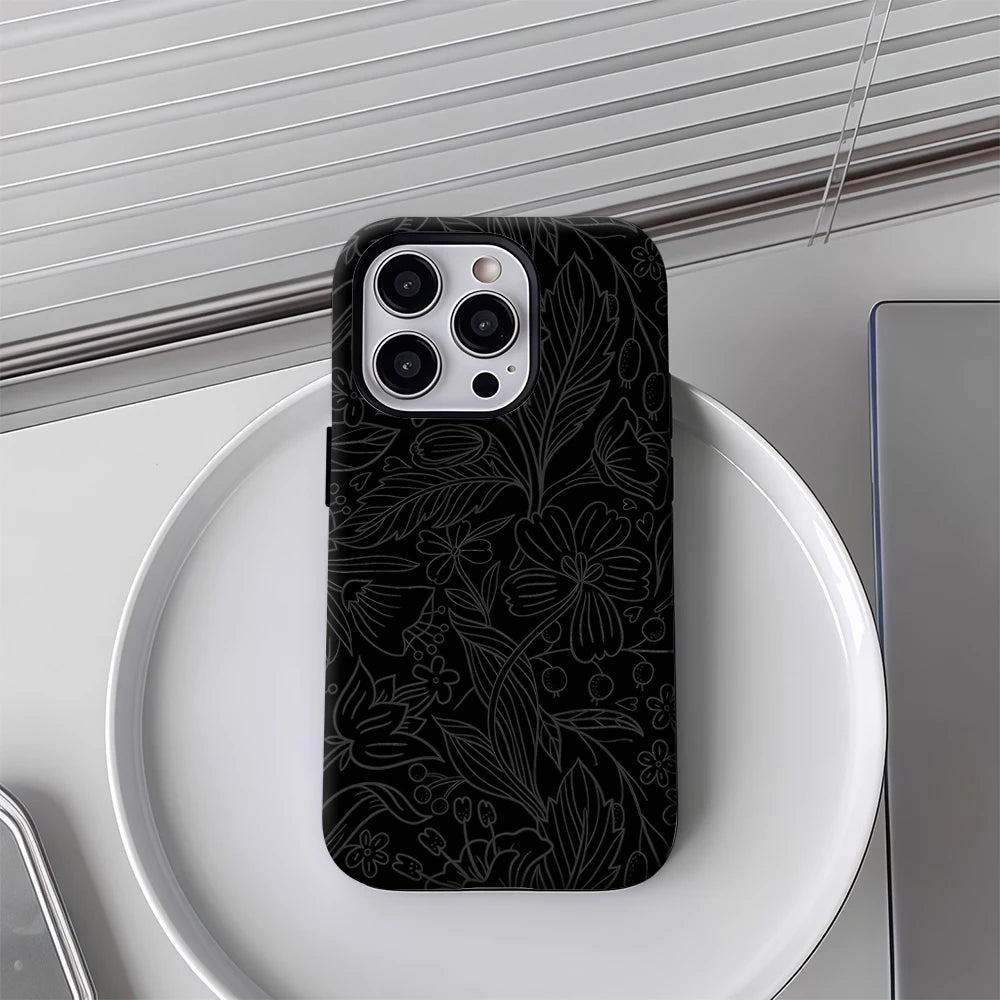 Black Floral Line Phone Case for Magnetic Phone Case for IPhone 17 16 15 14 13 Pro Max Plus Single Double-layer Tough Case