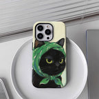Black Cat with Green Headscarf IPhone17 Must-Haves Phone Case for IPhone 17 16 15 14 13 12 Pro Max Plus Double-layer Back Cover