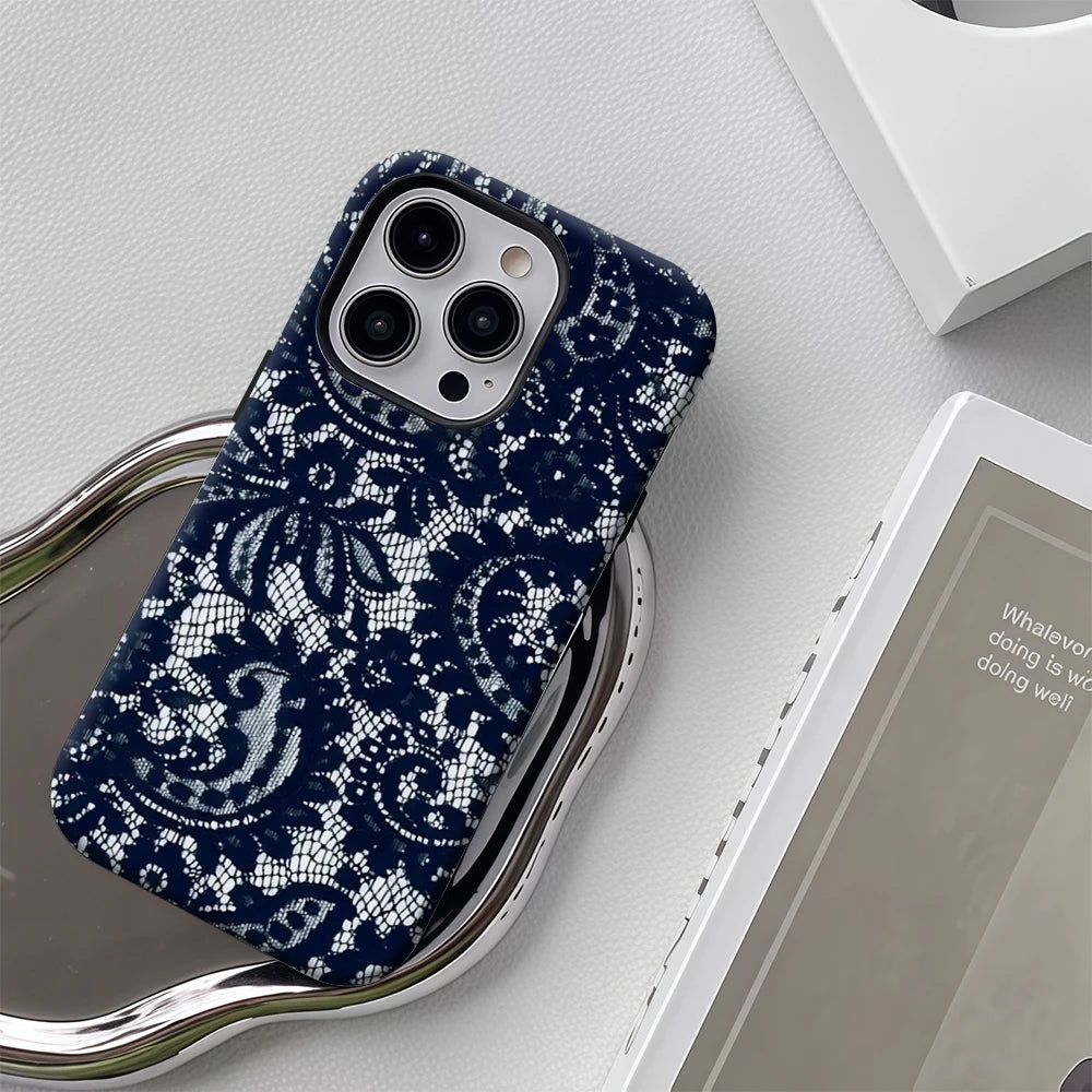 Black Lace Phone Case for Magnetic Phone Case for IPhone 17 16 15 14 13 Pro Max Plus Single Double-layer Tough Case