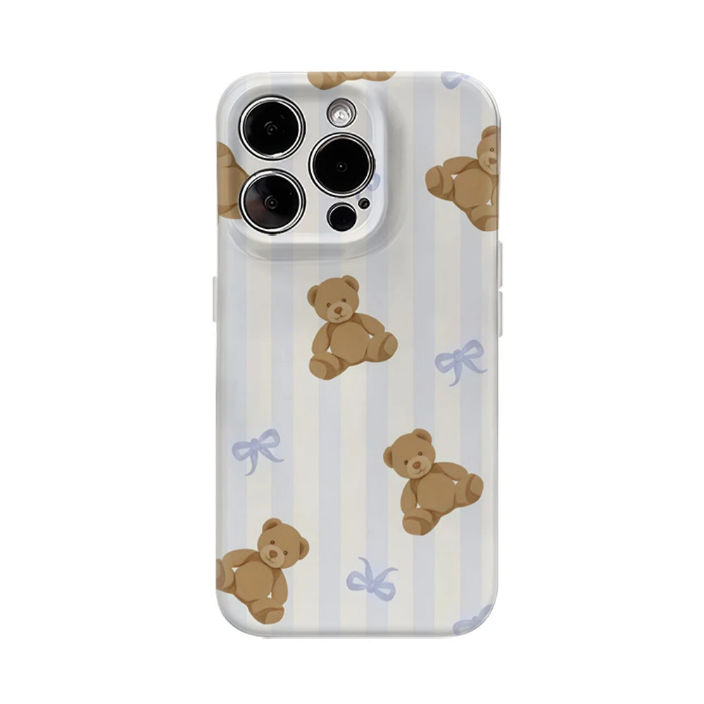 Teddy Bears with Blue Stripes IPhone17 Must-Haves Phone Case for IPhone 17 16 15 14 13 12 Pro Max Plus Double-layer Back Cover