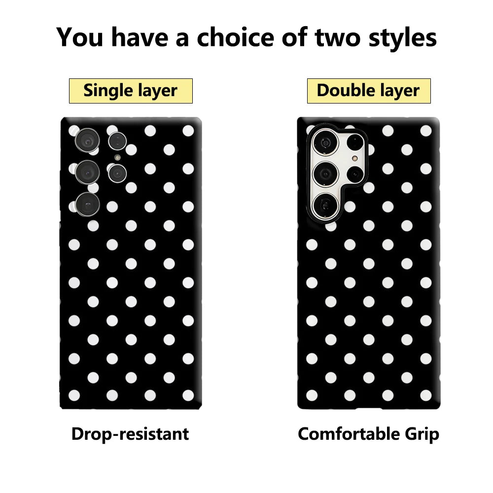Black and White Polka Dots Phone Case for Samsung Galaxy S25 Ultra S24 S23 Ultra Plus Glossy Double-layer Back Cover Secondary image