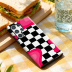 Pink - Black Checker Phone Case for Samsung Galaxy S25 Ultra S24 S23 Ultra Plus Glossy Double-layer Back Cover