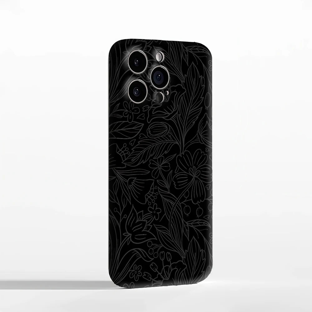Black Floral Line Phone Case for Magnetic Phone Case for IPhone 17 16 15 14 13 Pro Max Plus Single Double-layer Tough Case