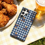 Plaid Teddy Charm Phone Case for Samsung Galaxy S25 Ultra S24 S23 Ultra Plus Glossy Double-layer Back Cover