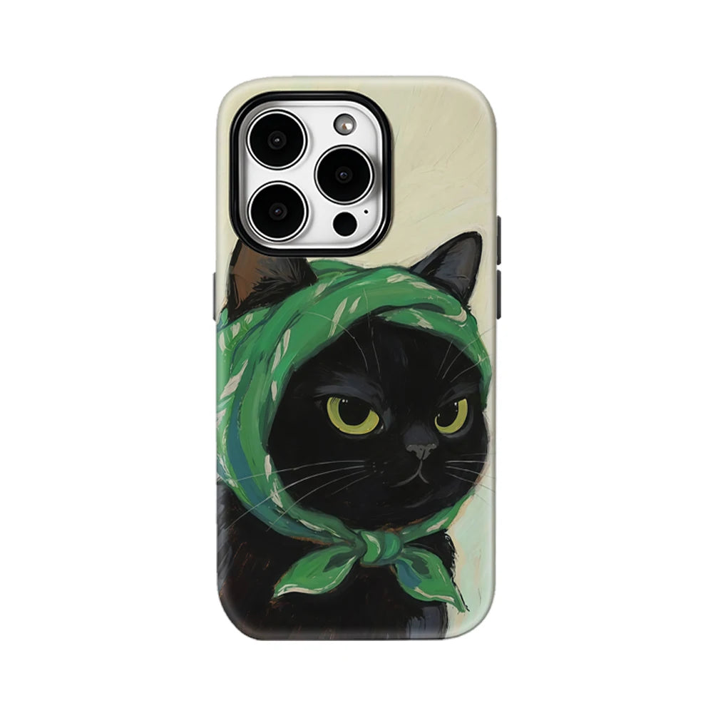 Black Cat with Green Headscarf IPhone17 Must-Haves Phone Case for IPhone 17 16 15 14 13 12 Pro Max Plus Double-layer Back Cover