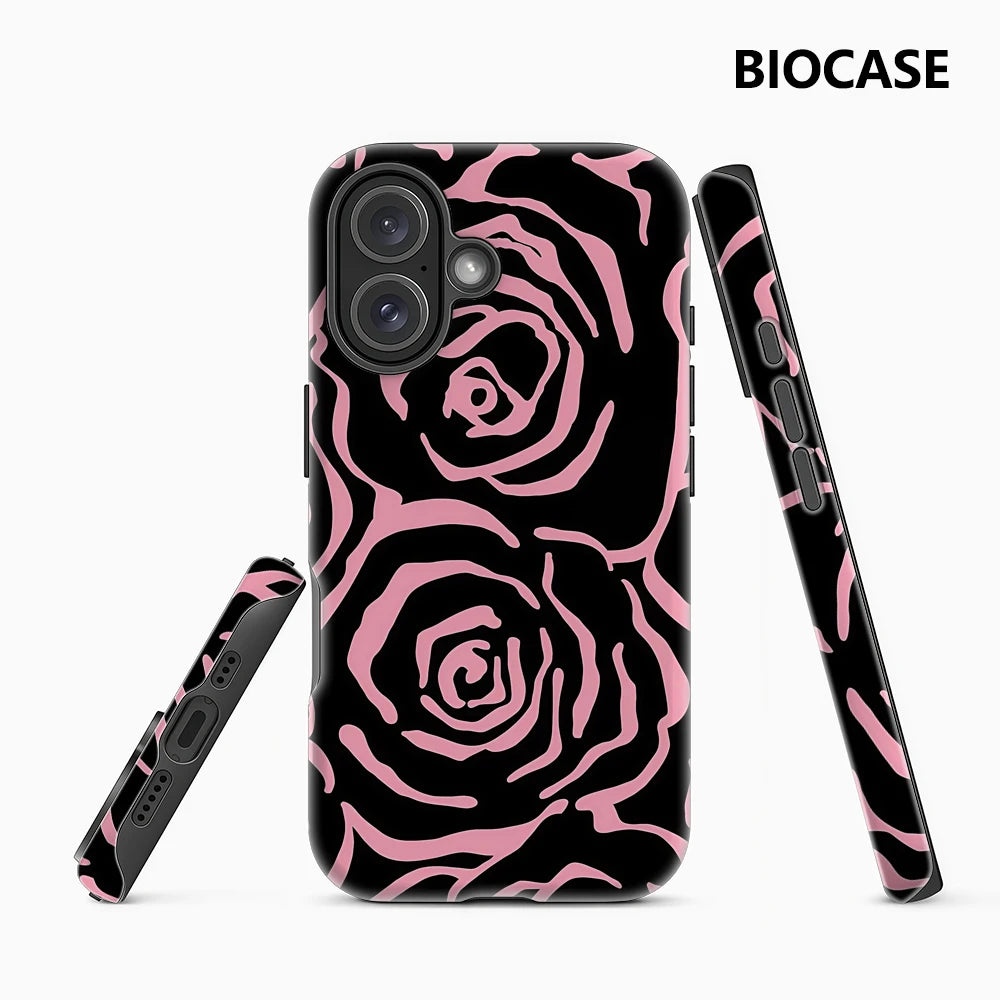 Black and Pink Roses Phone Case for Magnetic Phone Case for IPhone 17 16 15 14 13 Pro Max Plus Single Double-layer Tough Case Main image