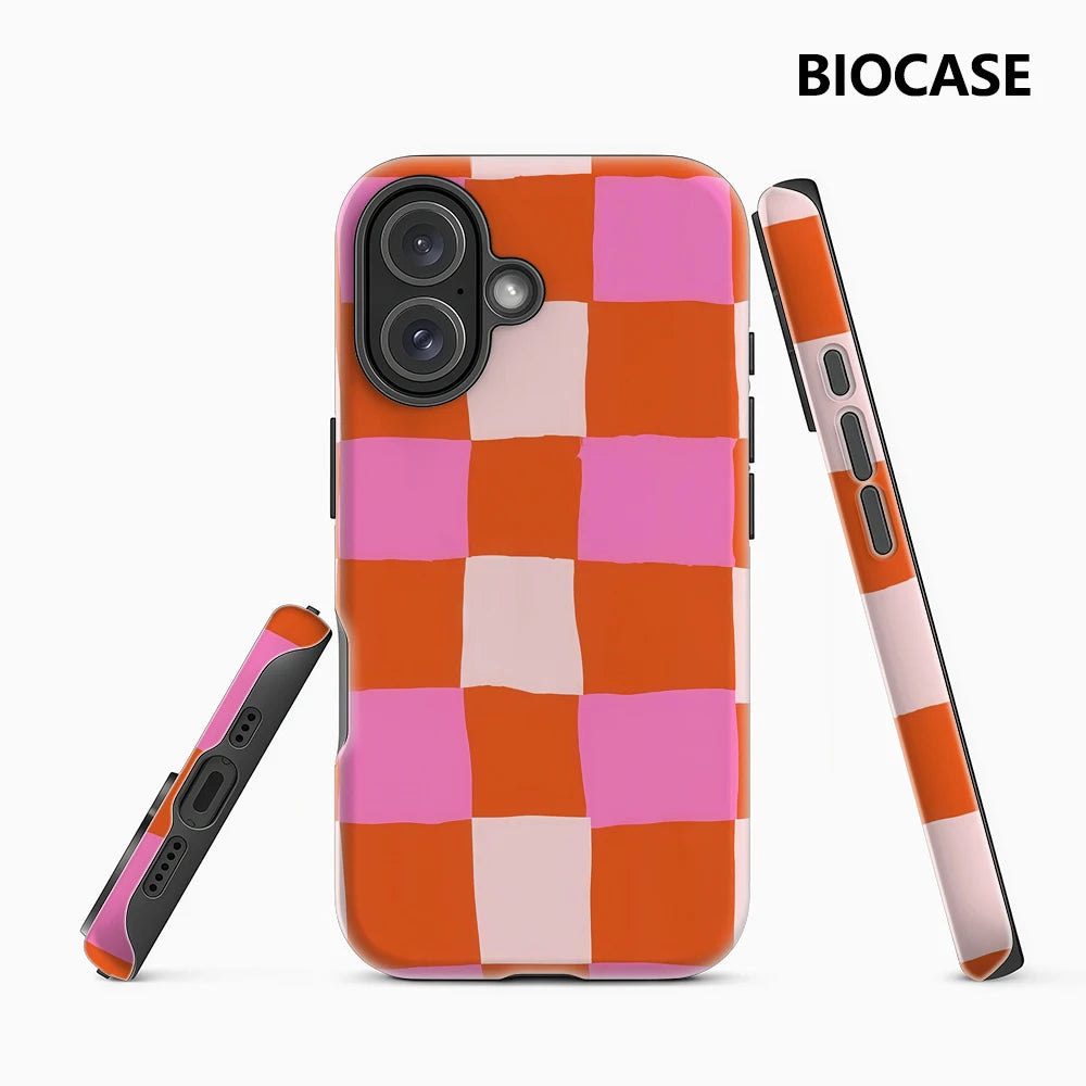Pink & Orange Gingham Phone Case for Magnetic Phone Case for IPhone 17 16 15 14 13 Pro Max Plus Single Double-layer Tough Case Main image