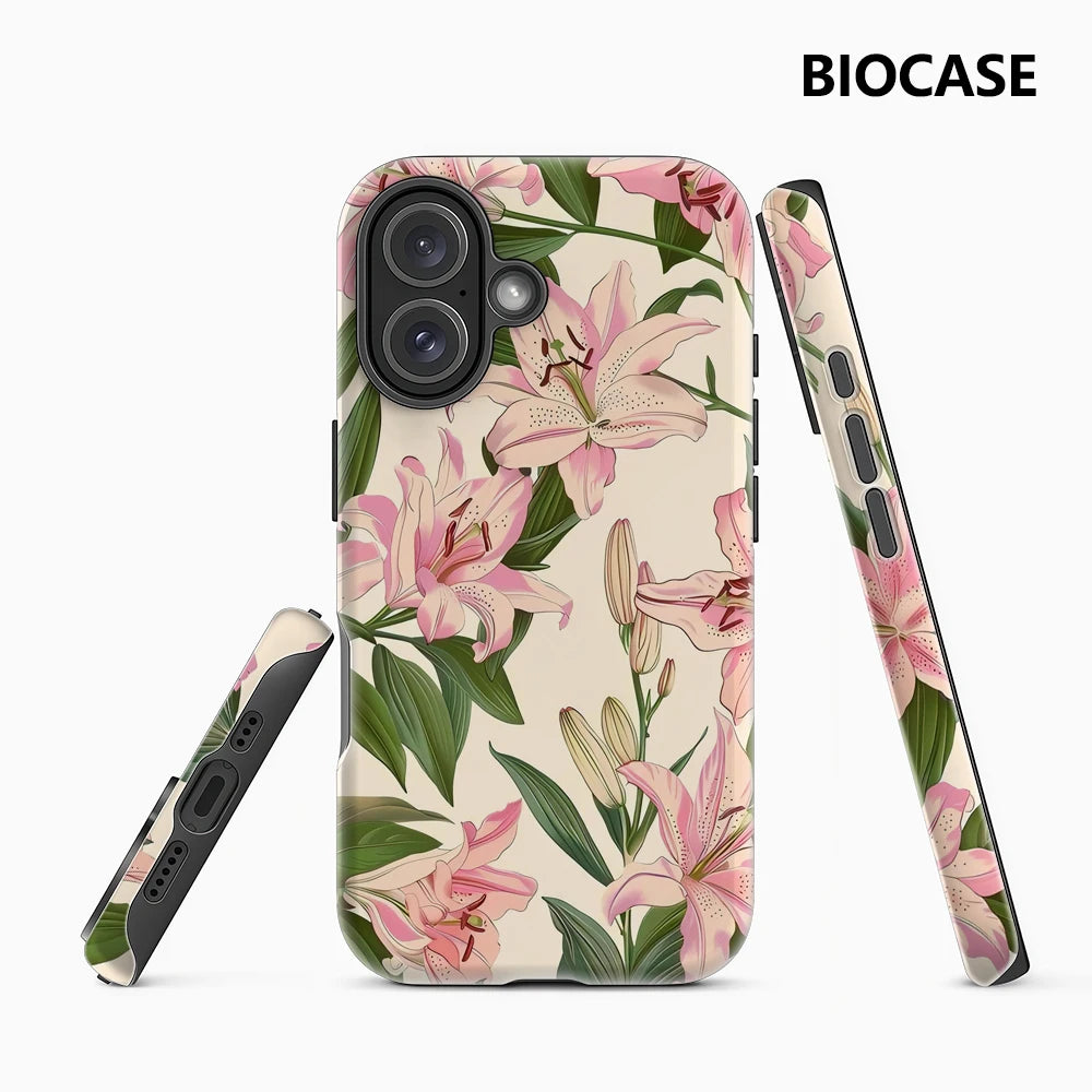 Pink Lily Pattern Phone Case for Magnetic Phone Case for IPhone 17 16 15 14 13 Pro Max Plus Single Double-layer Tough Case Main image