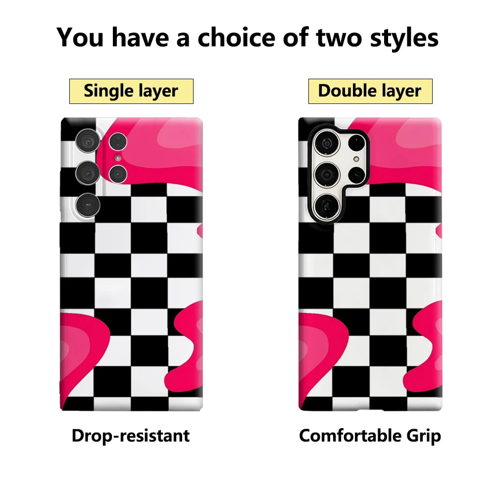 Pink - Black Checker Phone Case for Samsung Galaxy S25 Ultra S24 S23 Ultra Plus Glossy Double-layer Back Cover Secondary image