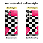 Pink - Black Checker Phone Case for Samsung Galaxy S25 Ultra S24 S23 Ultra Plus Glossy Double-layer Back Cover