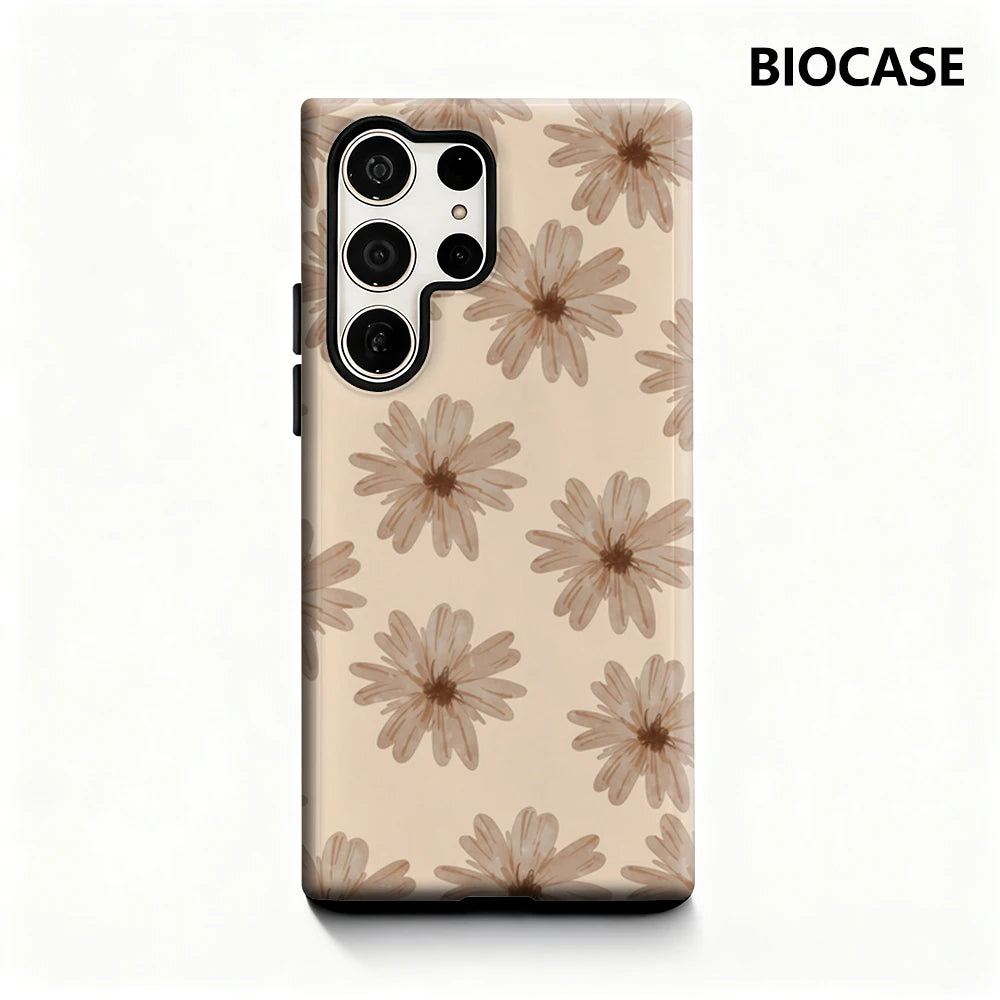 Warm Brown Flowers Phone Case for Samsung Galaxy S25 Ultra S24 S23 Ultra Plus Glossy Double-layer Back Cover Main image