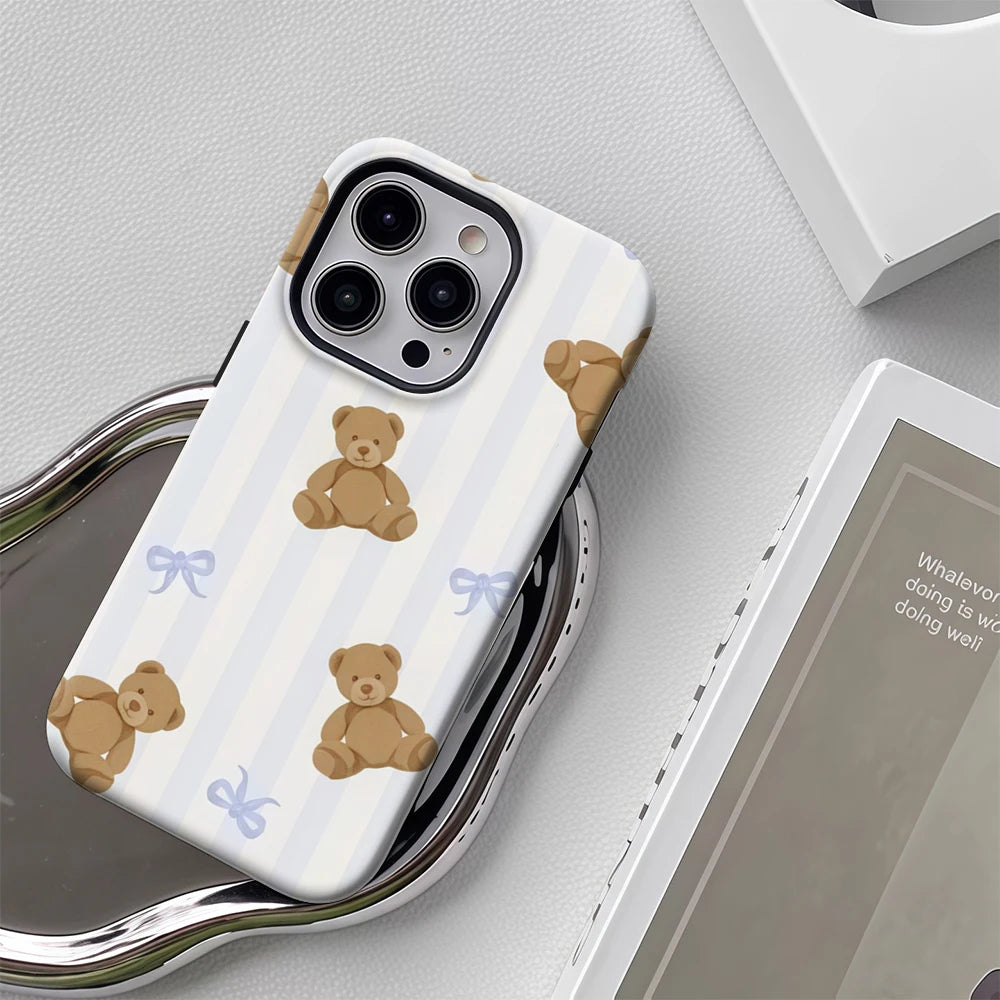 Teddy Bears with Blue Stripes IPhone17 Must-Haves Phone Case for IPhone 17 16 15 14 13 12 Pro Max Plus Double-layer Back Cover