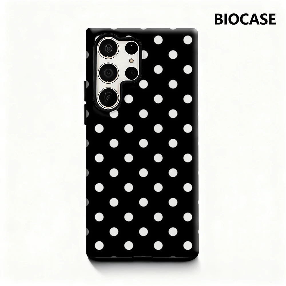 Black and White Polka Dots Phone Case for Samsung Galaxy S25 Ultra S24 S23 Ultra Plus Glossy Double-layer Back Cover Main image