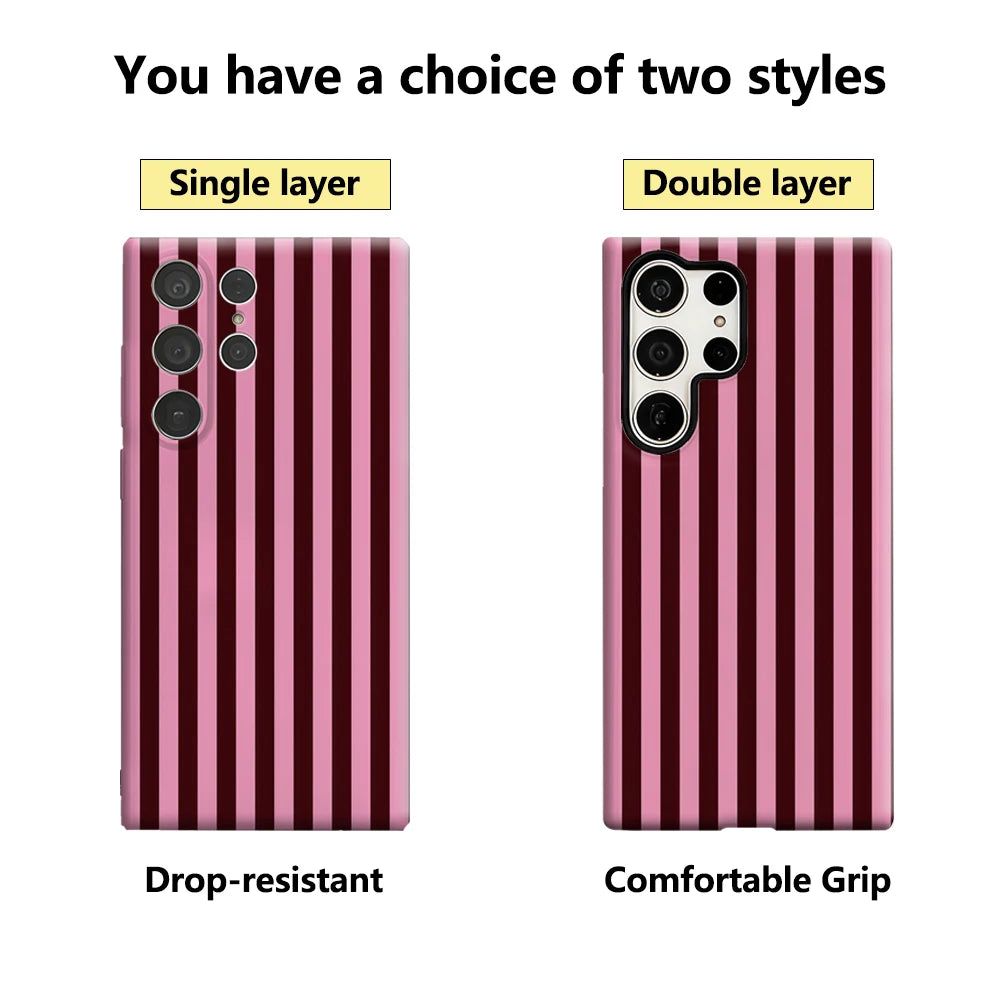 Pink & Burgundy Vertical Stripes Phone Case for Samsung Galaxy S25 Ultra S24 S23 Ultra Plus Glossy Double-layer Back Cover Secondary image