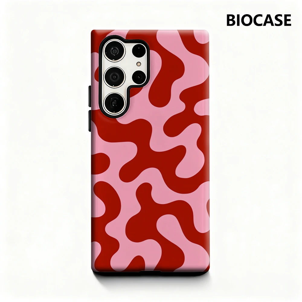 Artistic Red & Pink Fluid Pattern Phone Case for Samsung Galaxy S25 Ultra S24 S23 Ultra Plus Glossy Double-layer Back Cover Main image