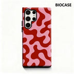 Artistic Red & Pink Fluid Pattern Phone Case for Samsung Galaxy S25 Ultra S24 S23 Ultra Plus Glossy Double-layer Back Cover