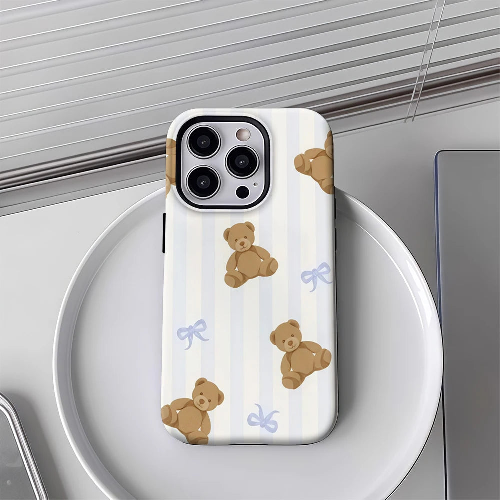 Teddy Bears with Blue Stripes IPhone17 Must-Haves Phone Case for IPhone 17 16 15 14 13 12 Pro Max Plus Double-layer Back Cover