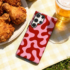 Artistic Red & Pink Fluid Pattern Phone Case for Samsung Galaxy S25 Ultra S24 S23 Ultra Plus Glossy Double-layer Back Cover