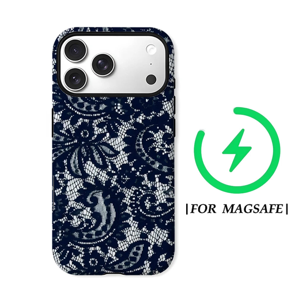 Black Lace Phone Case for Magnetic Phone Case for IPhone 17 16 15 14 13 Pro Max Plus Single Double-layer Tough Case