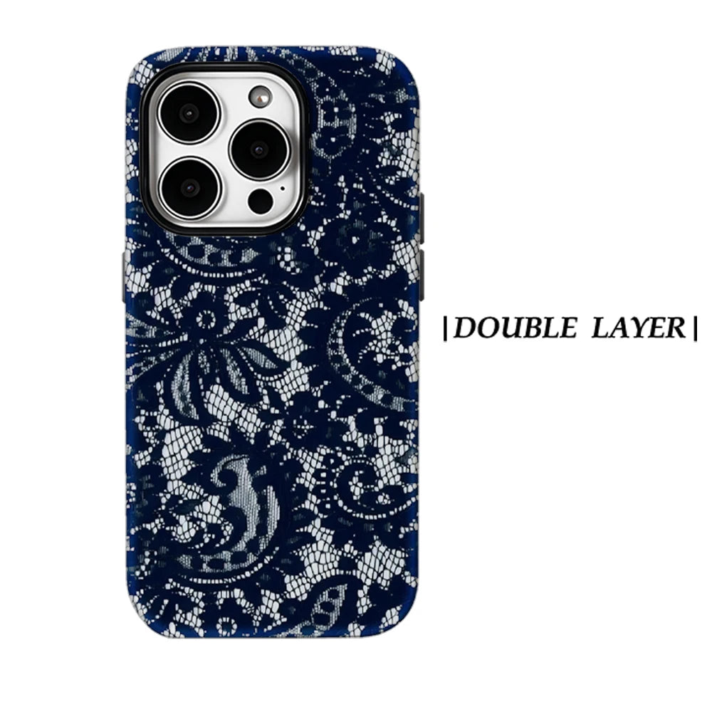 Black Lace Phone Case for Magnetic Phone Case for IPhone 17 16 15 14 13 Pro Max Plus Single Double-layer Tough Case