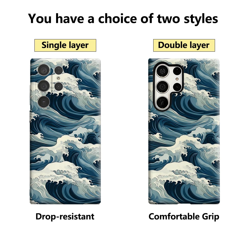 Ocean Wave Pattern Phone Case for Samsung Galaxy S25 Ultra S24 S23 Ultra Plus Glossy Double-layer Back Cover Secondary image