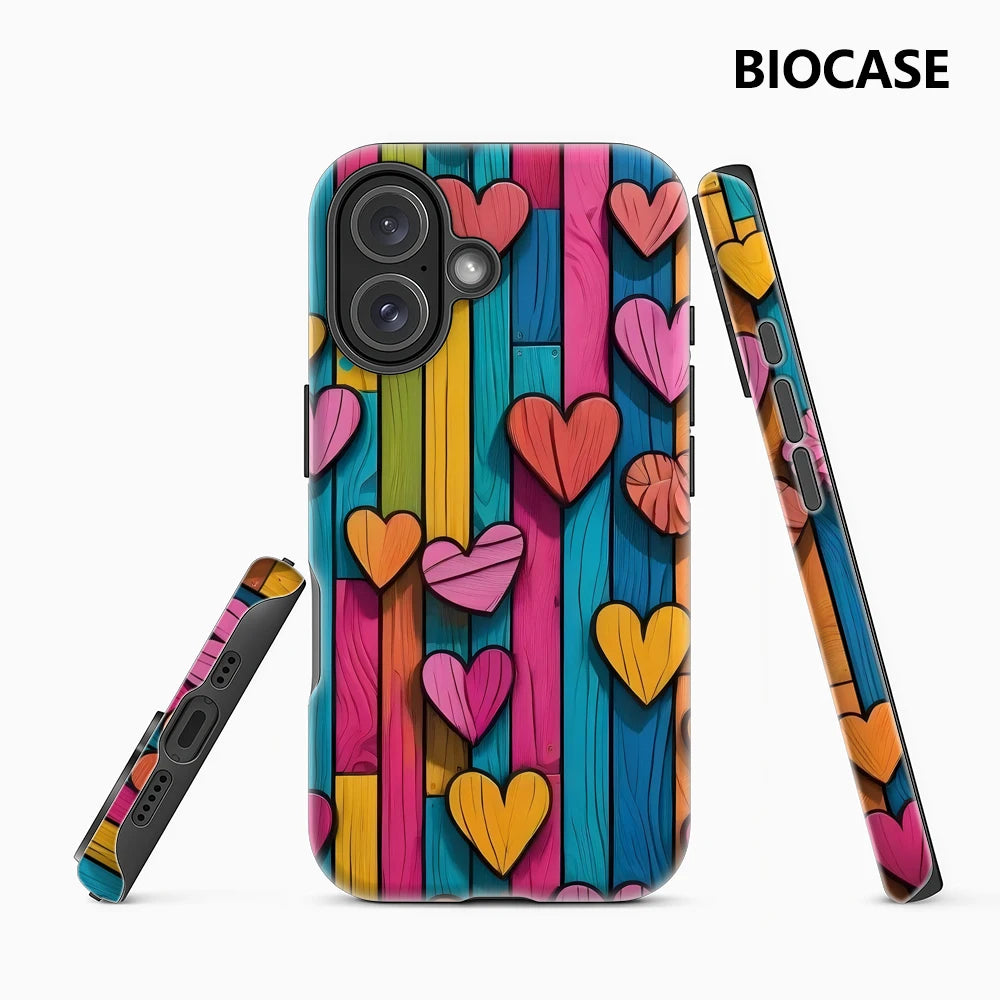 Rainbow Heart Wood Phone Case for Magnetic Phone Case for IPhone 17 16 15 14 13 Pro Max Plus Single Double-layer Tough Case Main image