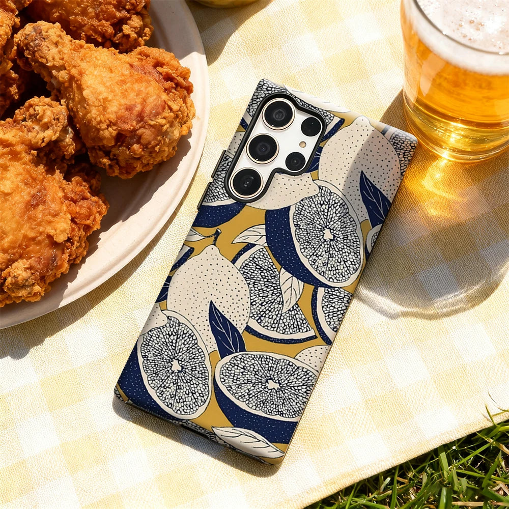 Lemon Slice Tapestry Phone Case for Samsung Galaxy S25 Ultra S24 S23 Ultra Plus Glossy Double-layer Back Cover