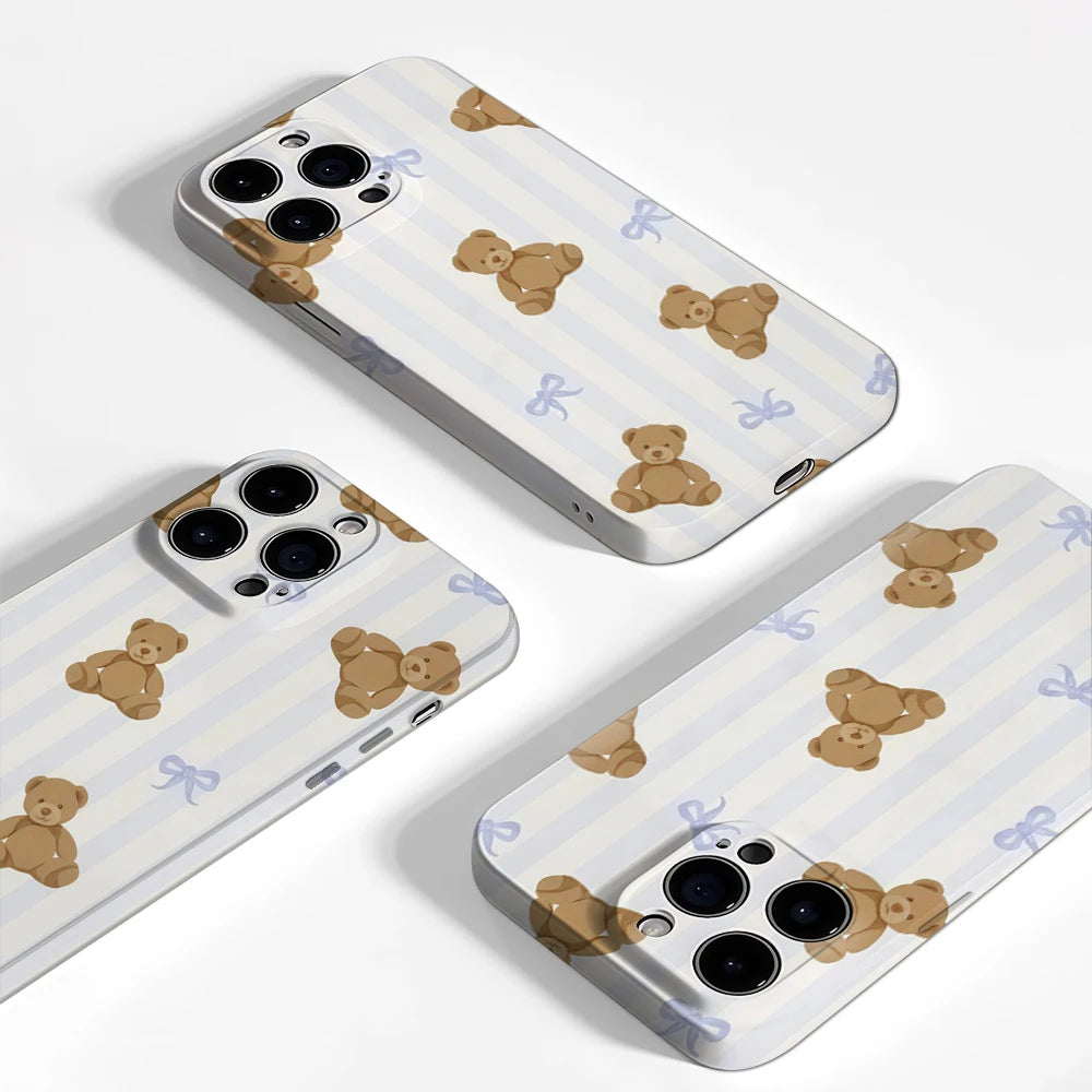 Teddy Bears with Blue Stripes IPhone17 Must-Haves Phone Case for IPhone 17 16 15 14 13 12 Pro Max Plus Double-layer Back Cover