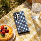 Plaid Teddy Charm Phone Case for Samsung Galaxy S25 Ultra S24 S23 Ultra Plus Glossy Double-layer Back Cover