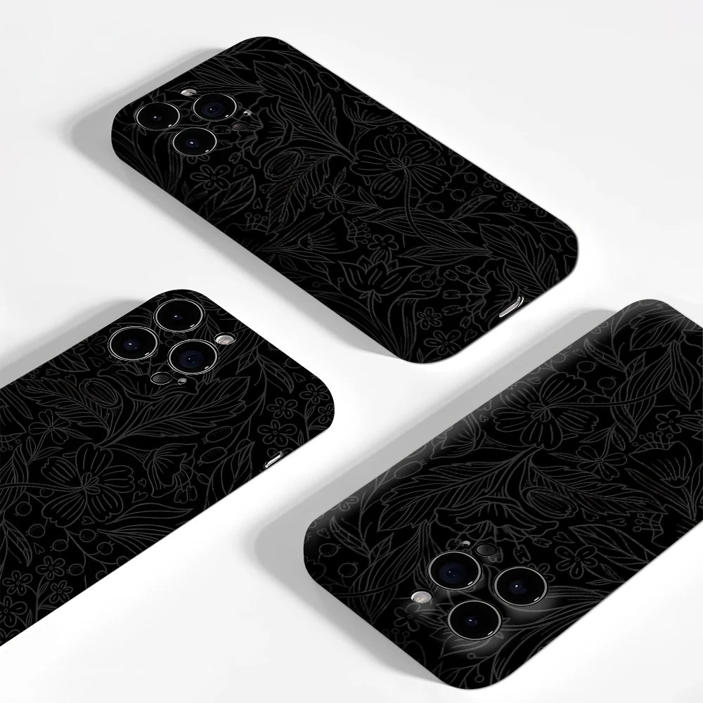 Black Floral Line Phone Case for Magnetic Phone Case for IPhone 17 16 15 14 13 Pro Max Plus Single Double-layer Tough Case
