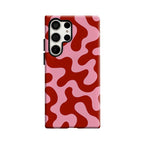 Artistic Red & Pink Fluid Pattern Phone Case for Samsung Galaxy S25 Ultra S24 S23 Ultra Plus Glossy Double-layer Back Cover