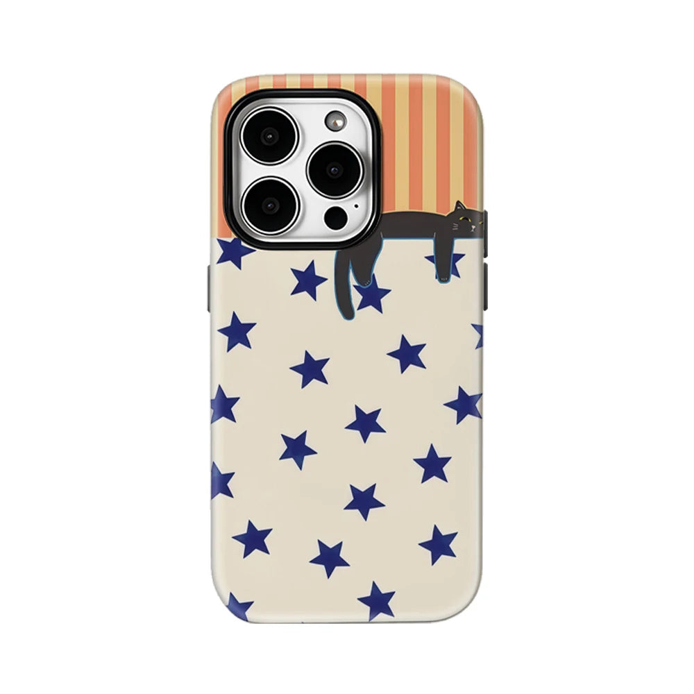 Black Cat with Stars Stripes IPhone17 Must-Haves Phone Case for IPhone 17 16 15 14 13 12 Pro Max Plus Double-layer Back Cover