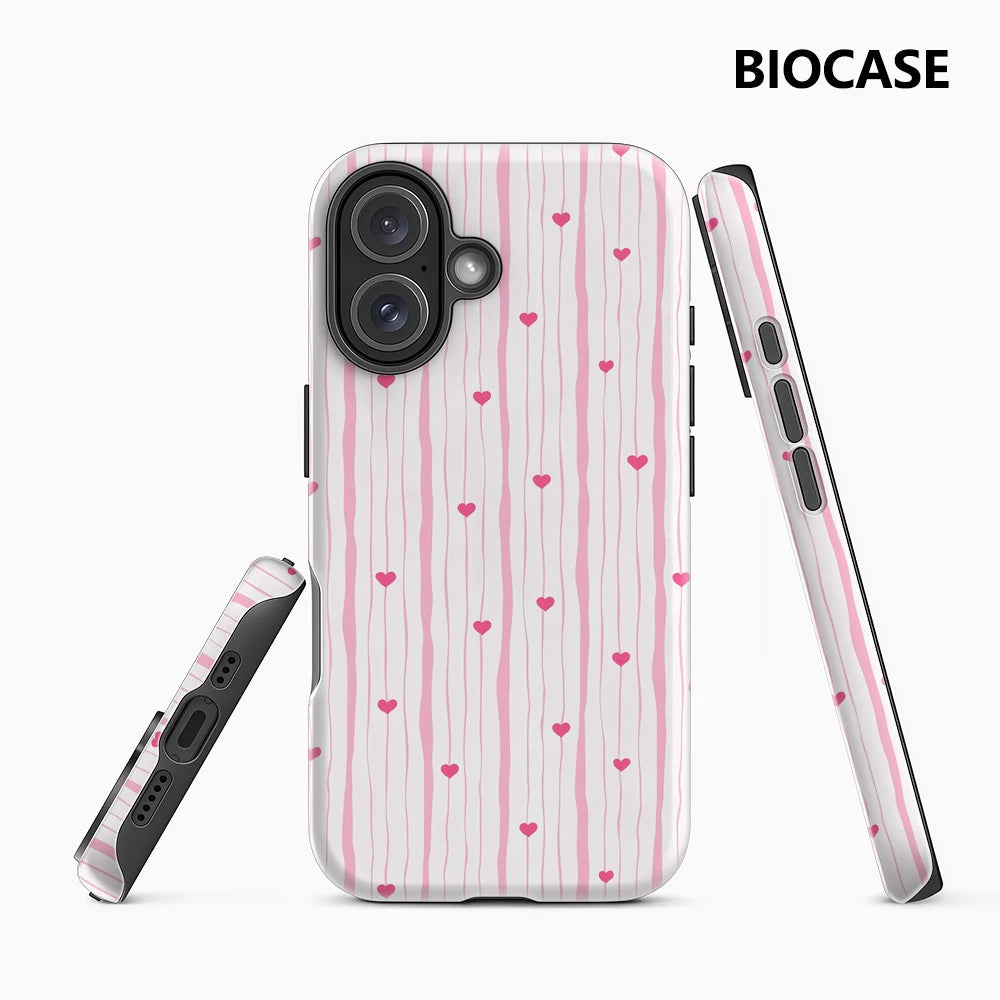 Pink Stripe & Heart Phone Case for Magnetic Phone Case for IPhone 17 16 15 14 13 Pro Max Plus Single Double-layer Tough Case Main image